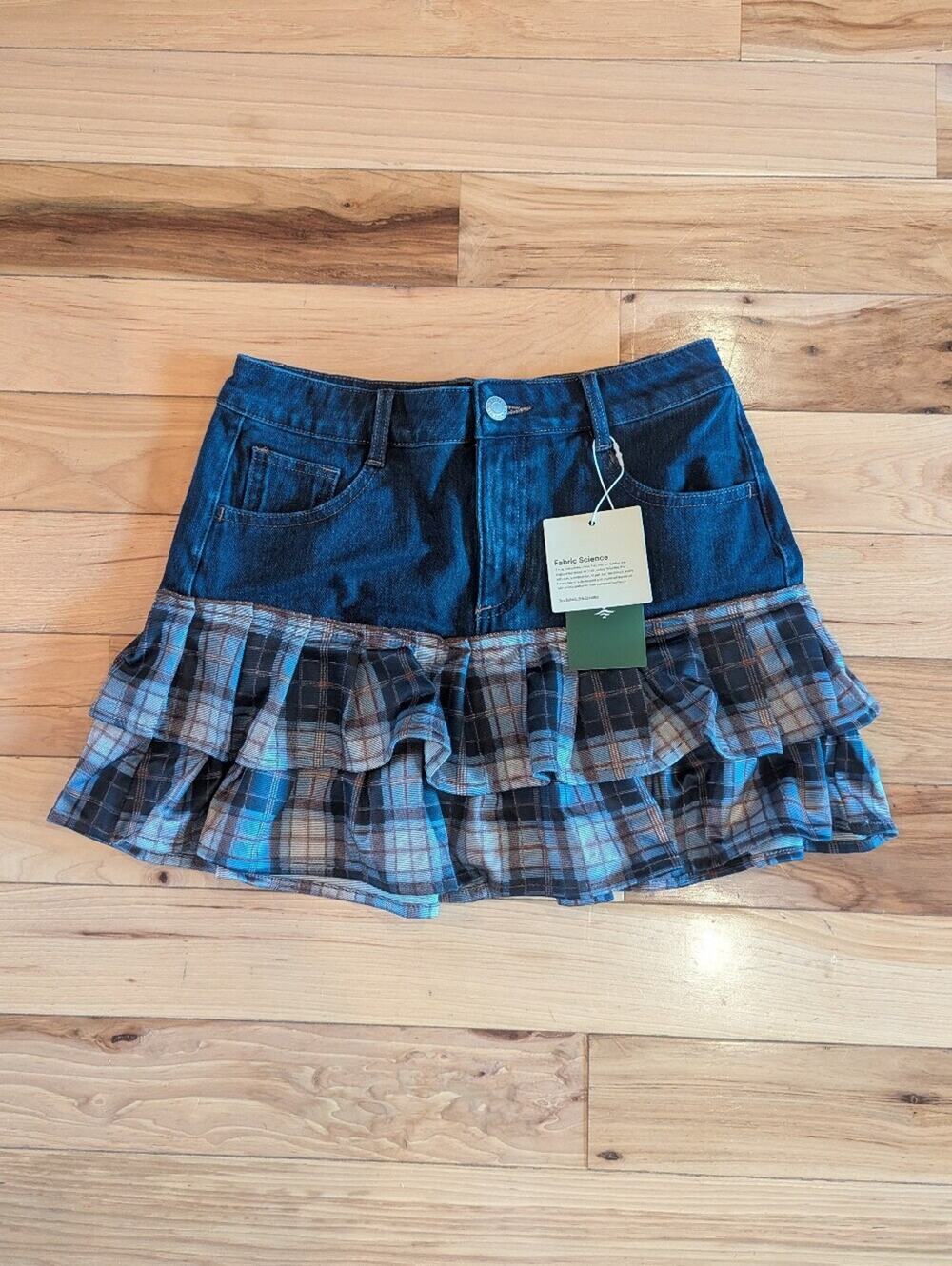 NWT Halara Denim/Plaid Mini Skirt Size XS